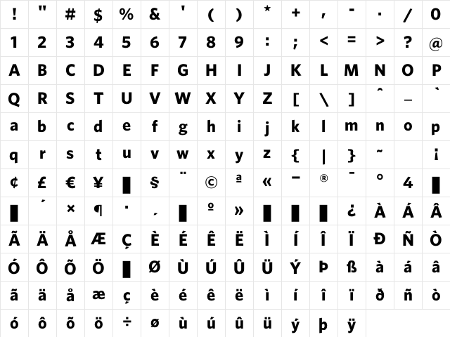 Whitney Bold Character Map
