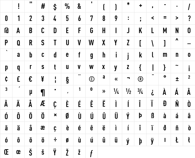 DINCond-Bold Regular Character Map DINCond-Bold Regular Character Map