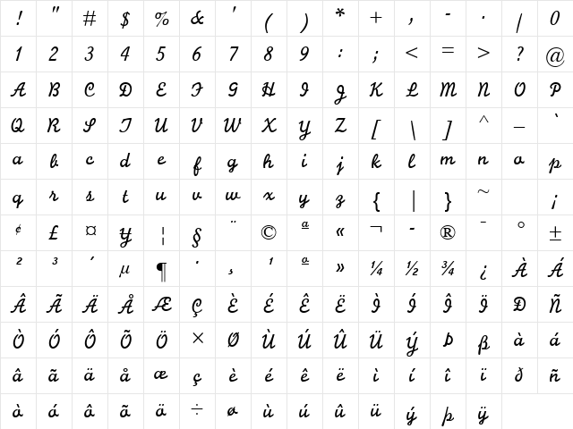 Monoline Script MT Std Regular Character Map Monoline Script MT Std Regular Character Map