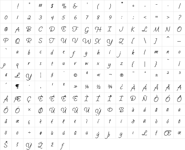 Silver Script Regular Character Map Silver Script Regular Character Map