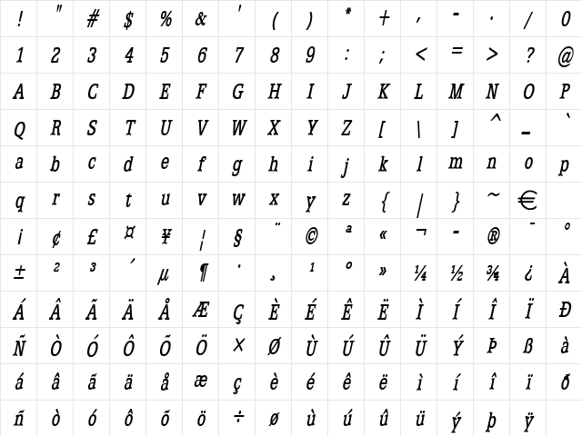 EggoThin BoldItalic Character Map