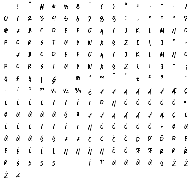 DASHBIRD Regular Character Map