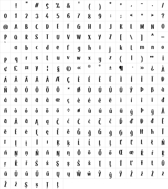 SnowHut Regular Character Map SnowHut Regular Character Map