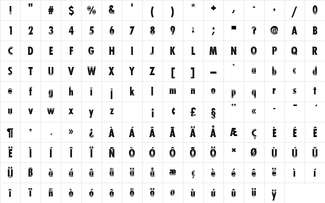 FuturaTBolConIn1 Regular Character Map FuturaTBolConIn1 Regular Character Map