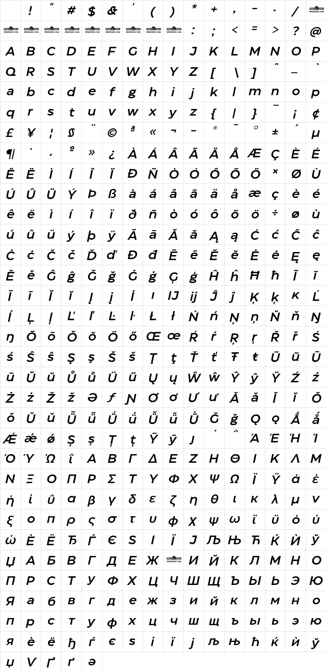 Eastman Trial Medium Italic Character Map Eastman Trial Medium Italic Character Map