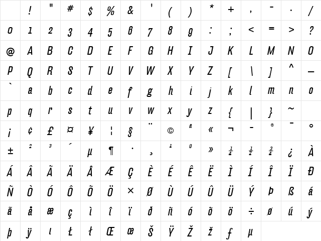 Hydra-BookItalic Regular Character Map