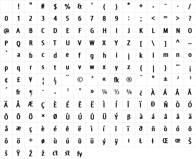DioneBold Regular Character Map