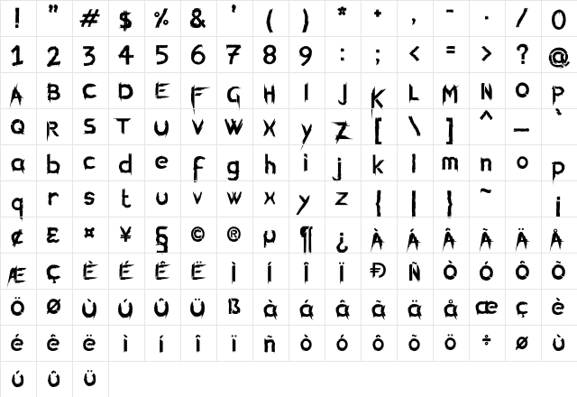 KillingFont Regular Character Map KillingFont Regular Character Map