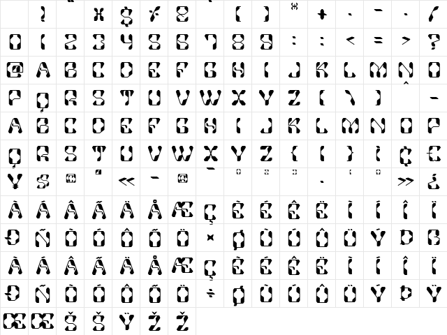 Zondrone Regular Character Map Zondrone Regular Character Map