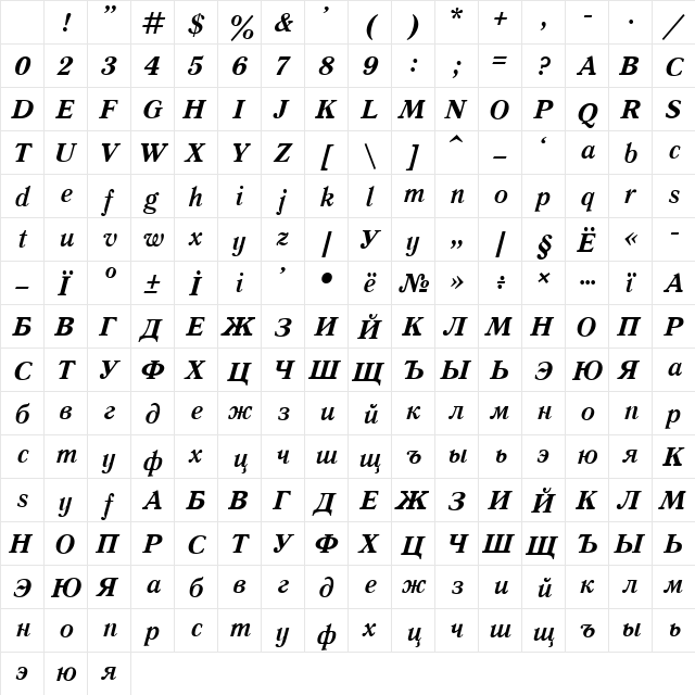 Quant Antiqua Bold Italic Character Map Quant Antiqua Bold Italic Character Map