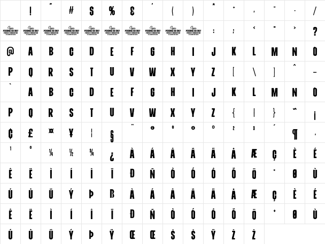 TCHeadlinerPrint-Bold Regular Character Map TCHeadlinerPrint-Bold Regular Character Map
