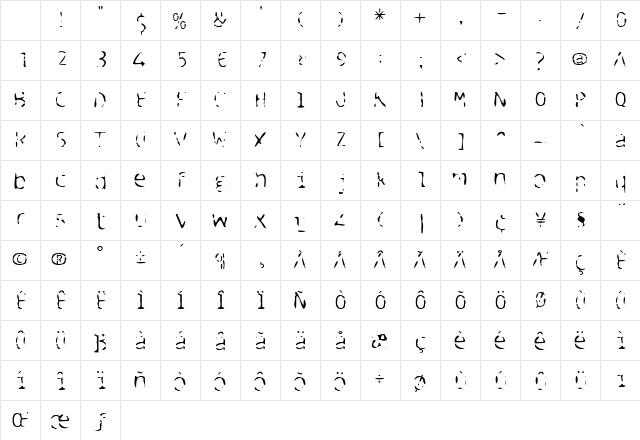 BlueSpent Medium Character Map