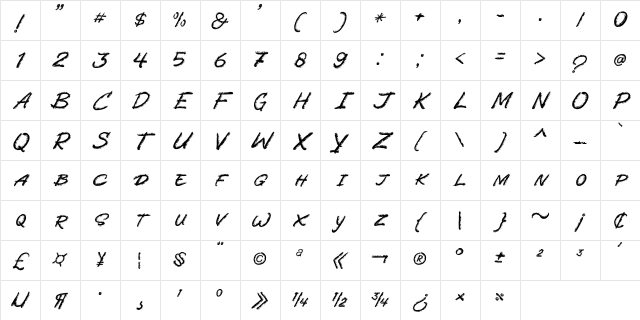 Scaratick All Caps FreePersonal All Caps Character Map