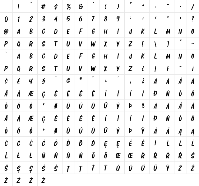 Elbrush Regular Character Map Elbrush Regular Character Map