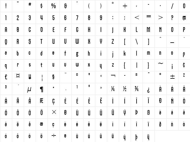 Orbon ITC Bold Regular Character Map