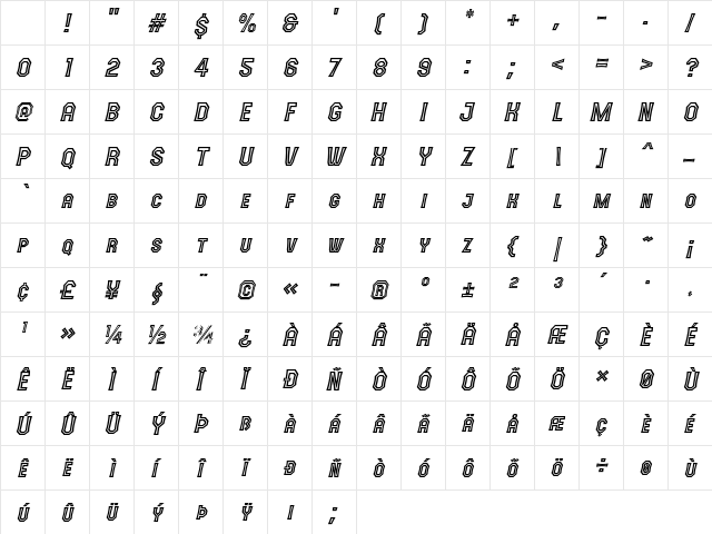 The October One Italic Character Map The October One Italic Character Map