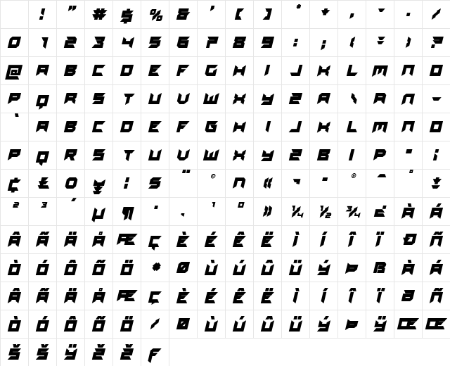 Dagger Dancer Italic Regular Character Map Dagger Dancer Italic Regular Character Map