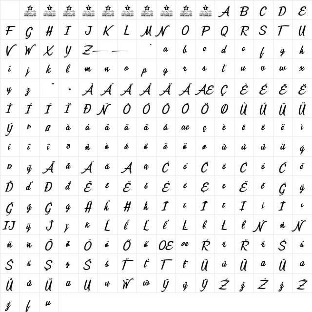 Mirella Personal Use Regular Character Map Mirella Personal Use Regular Character Map