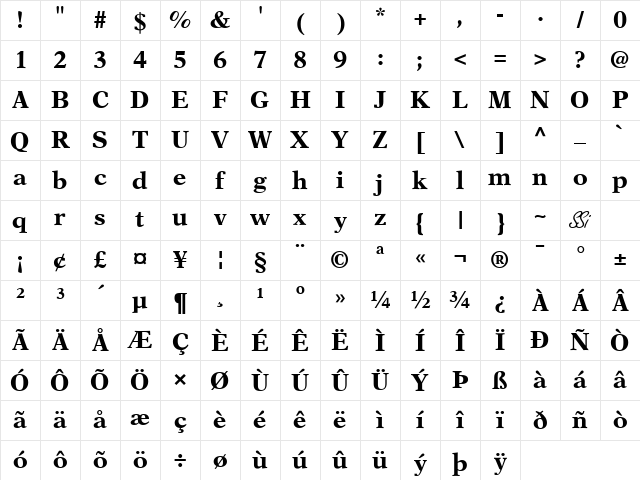 Orchid Black SSi Bold Character Map