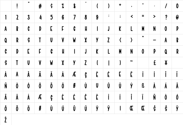 Straight Bough Regular Character Map