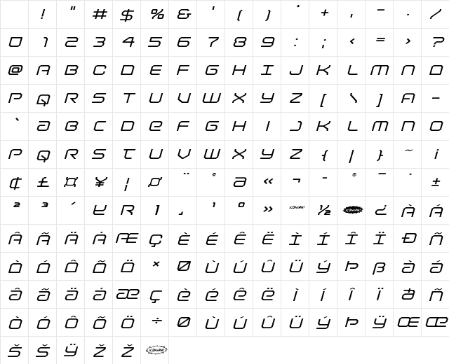 Light Brigade Expanded Italic Expanded Italic Character Map Light Brigade Expanded Italic Expanded Italic Character Map