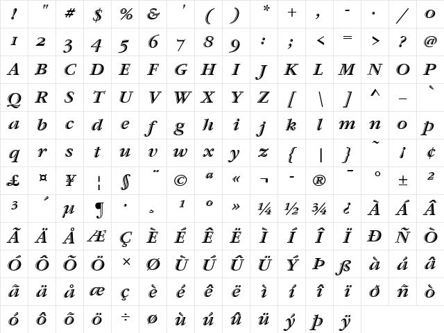 Garamond Handtooled ITC Italic Character Map Garamond Handtooled ITC Italic Character Map