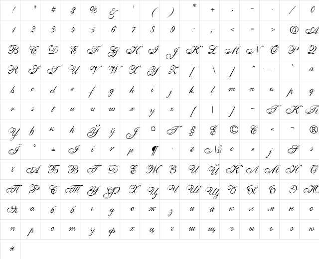 AnastasiaScript Regular Character Map