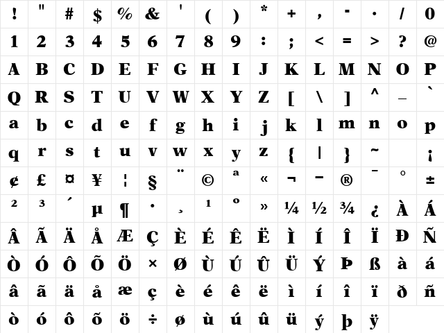 OrchidBlackSSK Bold Character Map