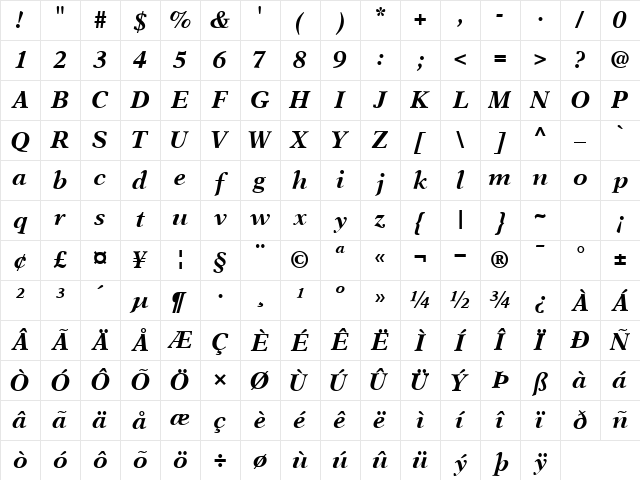 OrchidBlackSSK Italic Character Map OrchidBlackSSK Italic Character Map