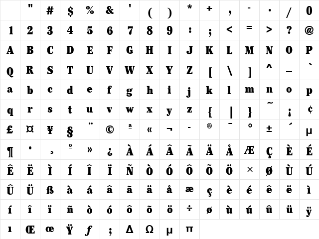 CheltenhamBookCdITC Ultra Character Map