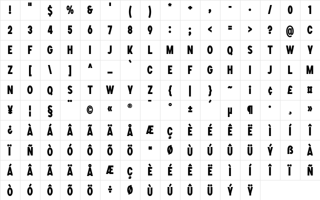 SONGER Condensed ExtraBold Character Map