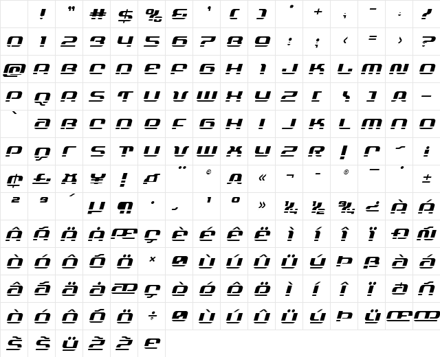 Yeoman Jack Laser 2 Italic Regular Character Map Yeoman Jack Laser 2 Italic Regular Character Map