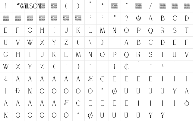 WILLSON Personal Use Regular Character Map WILLSON Personal Use Regular Character Map