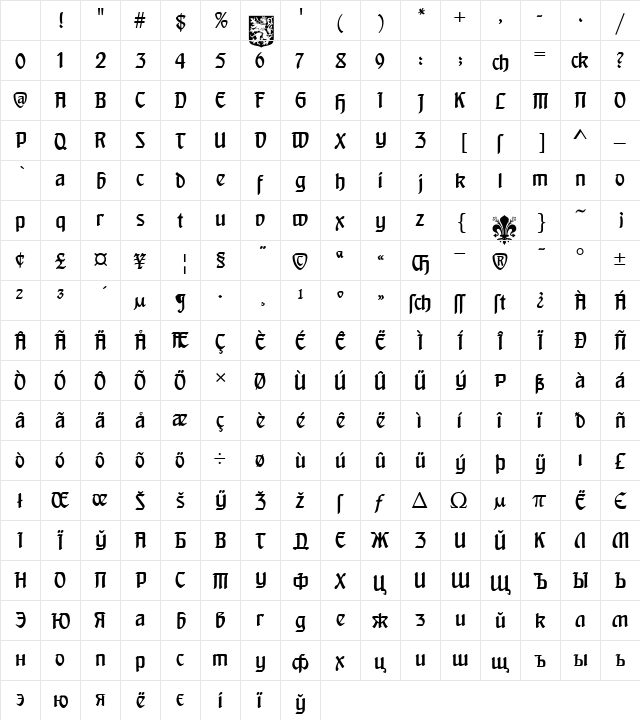 Heinrich Text Regular Character Map Heinrich Text Regular Character Map