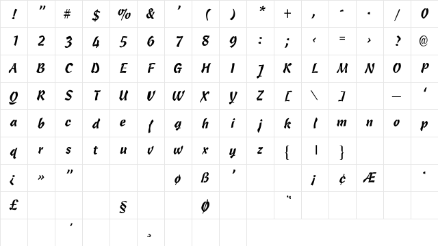 Oregon-Light Regular Character Map