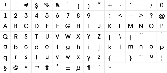 a_AvanteTck Medium Character Map