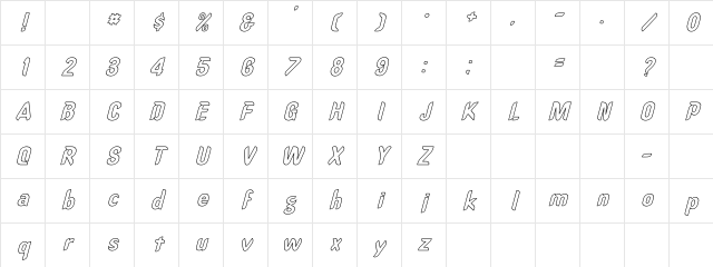 OregonDry Hollow Italic Italic Character Map