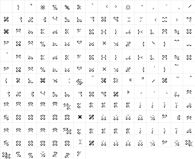 Xbywire Regular Character Map