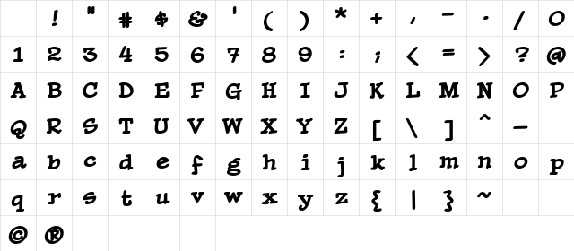 PaperBoy BB Regular Character Map