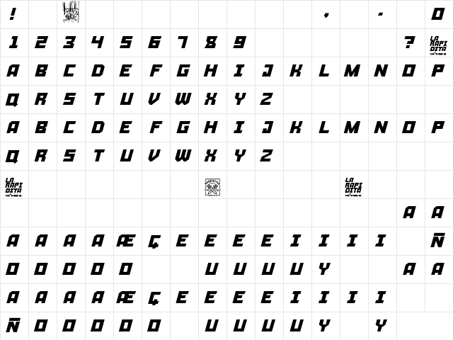 La Rapidita Regular Character Map La Rapidita Regular Character Map