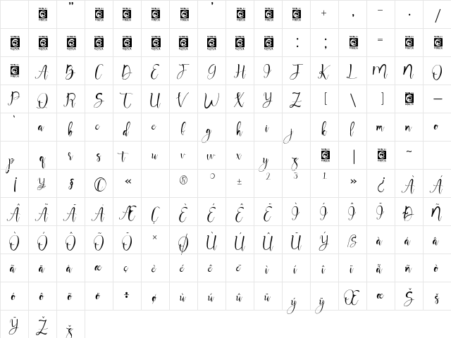 Mayla Regular Character Map Mayla Regular Character Map