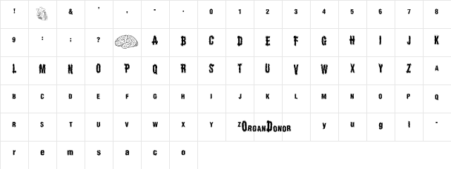OrganDonorGuts Regular Character Map