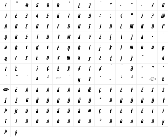 Captain Canaveral HalftoneItal Italic Character Map