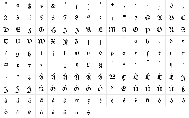 AlteSchDRo1 Regular Character Map AlteSchDRo1 Regular Character Map