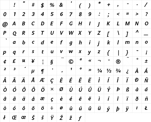 Legato LF Semi Bold Italic Character Map Legato LF Semi Bold Italic Character Map
