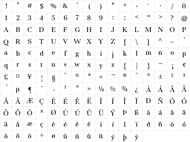 Jamille AT Book Regular Character Map