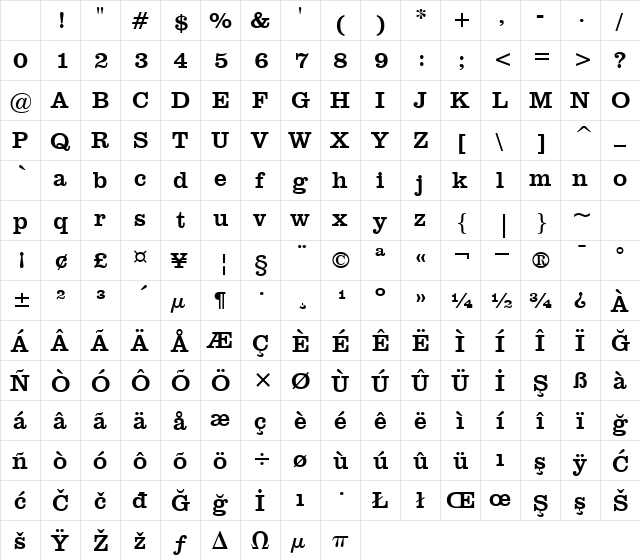 00357 Regular Character Map 00357 Regular Character Map