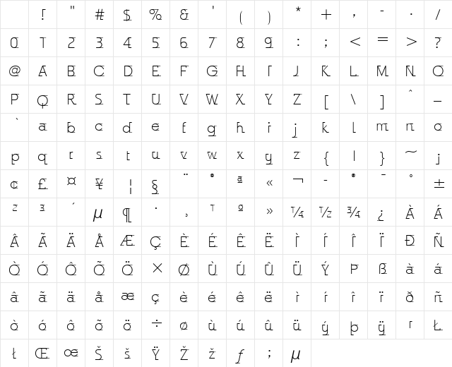 Odyssee ITC Light Character Map Odyssee ITC Light Character Map