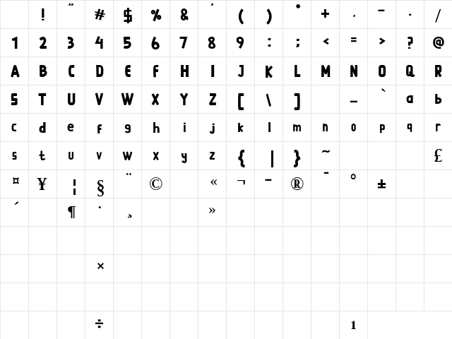 Bagie Bold Character Map