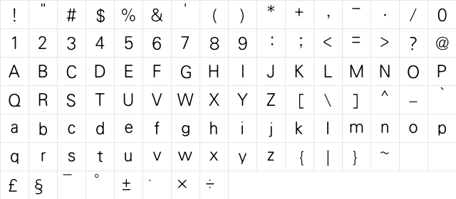 HanWangHeiLight Regular Character Map